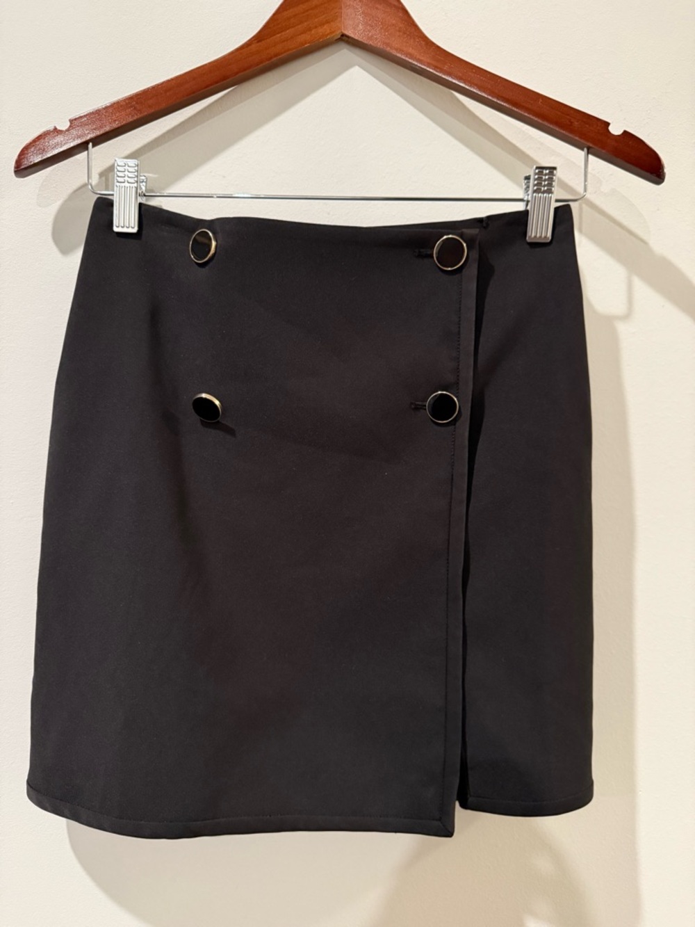 NBD Black Mini Wrap Skirt with Gold Ring Details Size XS